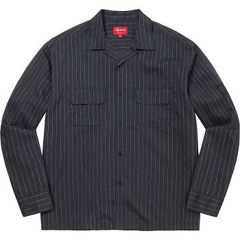 Supreme Pinstripe Linen Paidat Laivastonsininen | FI372CE