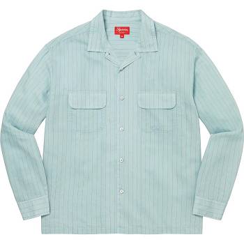 Supreme Pinstripe Linen Paidat Sininen | FI373VD