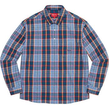 Supreme Pullover Plaid Flannel Paidat Sininen | FI380RW