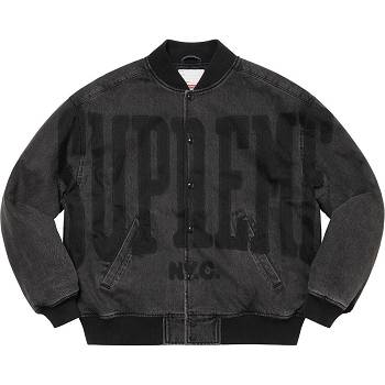 Supreme Washed Knockout Denim Varsity Takki Mustat | FI439AP